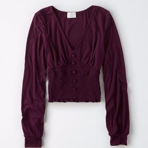 AE studio smocked waist long sleeve blouse